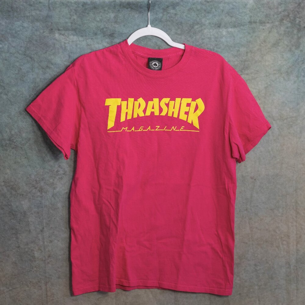 SALE Thrasher Hot Pink and Yellow Cotton T-Shirt - Medium